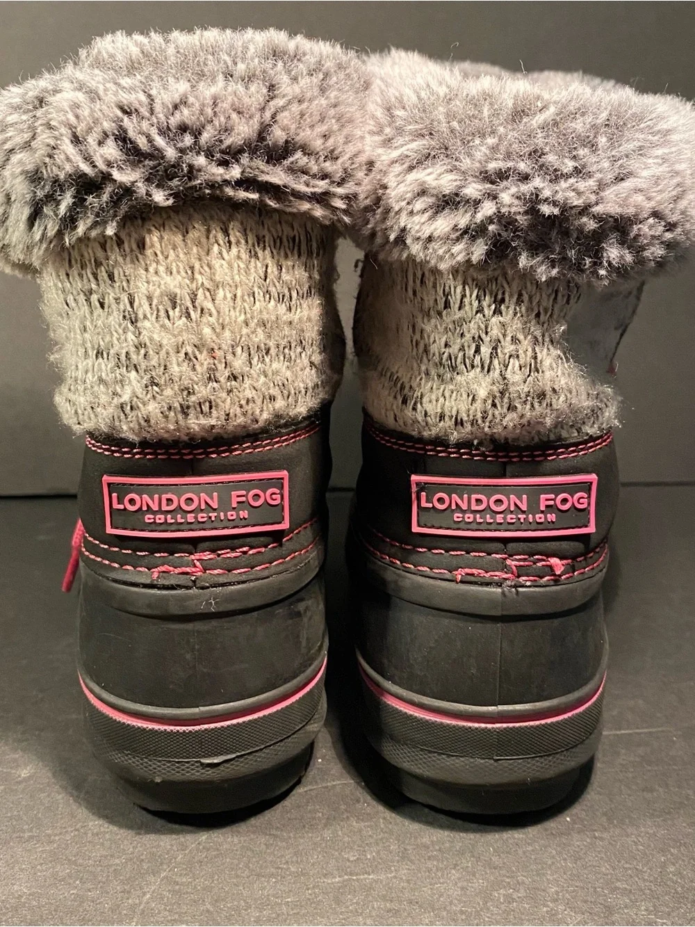 London Fog Girls Sz 13 Black and Pink Faux-Fur Trim Winter Boots